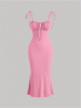 Pink Ruched Bust Tie Dress Milkmaids Style